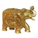 Brass Elephant Decorative Statue With Engraved Figures