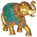 Trunk Up Elephant Figurine With Stone Work