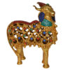 Turquoise Work Brass Metal Cow Sculpture