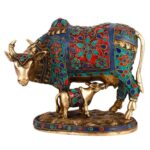 Brass Cow And Calf  8.3 Inch