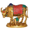Brass Cow And Calf  8.3 Inch Stone Work