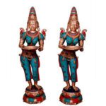 Goddess Figure Deep Laxmi Standing Pair Brass 