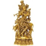 Krishna With Cow Decortive Brass Made Statue 28 inch
