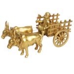 Brass Bull Cart Table Decor In Yellow Finish
