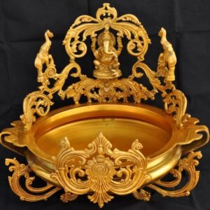 Urli With Religious Ganesha Figure Brass Urli 12 Inch Bowl