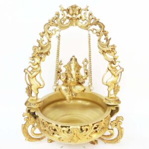 Brass Made Lord Ganesha On Swing Figure Home/Event Decor Urli