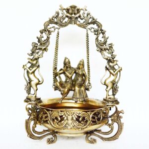 Brass Metal Radha Krishna On Swing Figure Home/Event Decor Urli