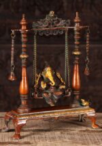 Brass Ganesha Relaxing on a Swing 16 inch - Image 2