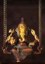 Brass Ganesha Relaxing on a Swing 16 inch - Image 3