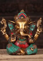 Brass Taj Ganesha with OM & Trident on Trunk 9