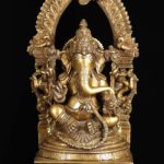 Brass Ganesh Statue with Mahakala Arch 17"