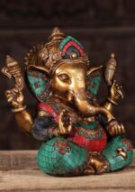 Brass Taj Ganesha with OM & Trident on Trunk 9 - Image 2
