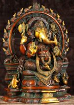 Brass Ganesh Statue with Rat Arch 19" - Image 8