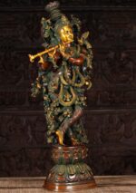 Brass Gopal Krishna Statue with Peacock 30" - Image 2