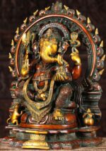 Brass Ganesh Statue with Rat Arch 19" - Image 7