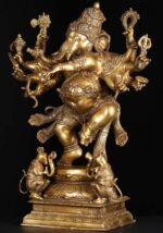 Brass Dancing Ganesh with 2 Rats 25"
