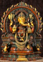 Brass Ganesh Statue with Rat Arch 19"
