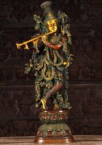 Brass Gopal Krishna Statue with Peacock 30"