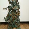 Brass Krishna With Cow Big Statue 27 inch