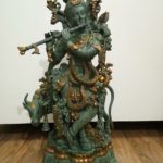 Brass Krishna With Cow Big Statue 27 inch
