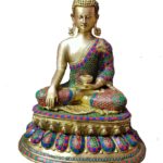 Brass Buddha Sitting With Base Stone Work