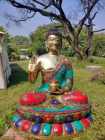Brass Buddha Sitting Stone Work 28 inch