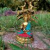 Brass Buddha Statue With Dhyan Mudra Under Bodhi Tree turquoise work