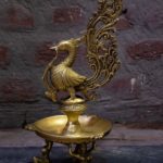 Brass Oil  Lamp Standing Peacock With Lady