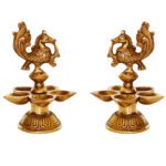 Brass Peacock Oil Lamp Pair Of Five Wicks