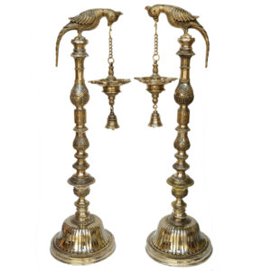 Parrot Figure Brass Made Hand Carved Home/Pooja Ghar Decor Oil Lamps Pair
