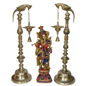 Festive Decor Oil Lamp With Colorful Krishna Statue For Home Office Decor
