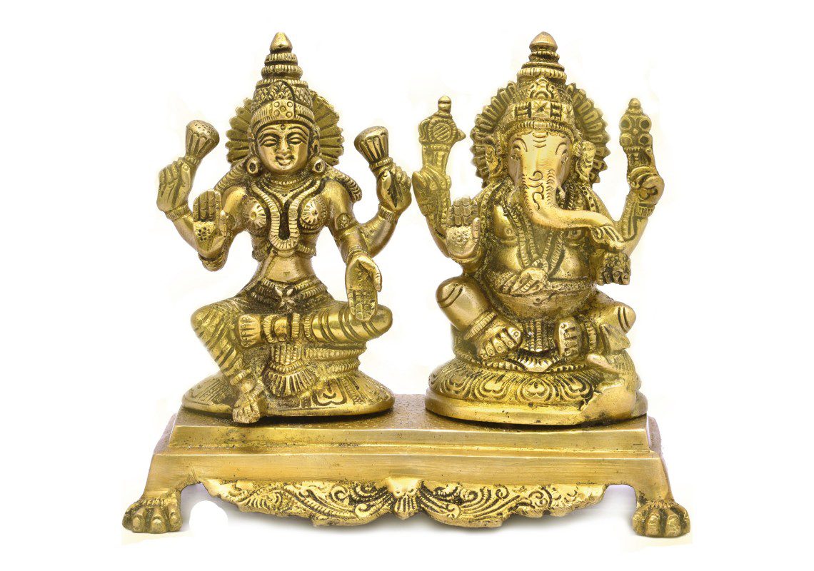 IHG229 Brass Ganesh Laxmi Sitting Pair 6 Inch - Image 1