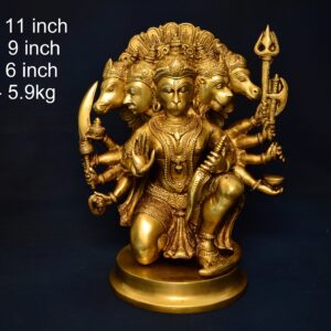 Brass Hanuman | Bajrang Bali | Panchmukhi Hanuman 11 Inch Sitting