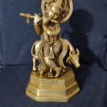 Brass Krishna With Cow Standing 10 Inch