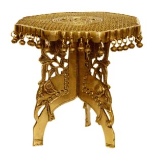 Brass Metal Decorated Hand Carved Home Decor Chowki/Stool