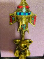 Brass Lord Ganesha with 3 Bells and Diya for 3 Wicks Brass Wall Hanging with frame - Image 4