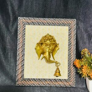 Brass ganesh head bell with frame 10x9 inch