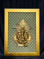 Brass Ganesha with Kalash and swastik Wall Hanging  with frame 10 inch