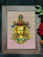Brass Devi Tara Mask Wall-Hanging in stone work with Framed 13 x 10 inch