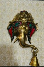 Brass ganesh head bell stone work with frame 10×9 inch - Image 2