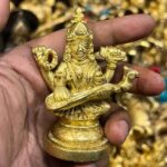 Brass Saraswati Seated Fine Carving, Fine golden finish 3 Inch