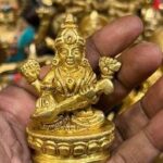 Brass Saraswati Seated Fine Carving, Fine golden finish 2.5 Inch