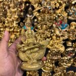 Brass Saraswati on a Swan, Golden Finish 5 inch