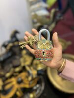 Golden Owl Design Functional Brass Owl Lock with 2 Keys, Stone Work, Standard, Pack of 1 Lock and 2 Keys - Image 2