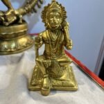 Brass Hanuman Idol, Sitting posture, Fine Golden Finish 5 inch