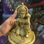 Brass Hanuman sitting posture, golden finish, 6 Inch