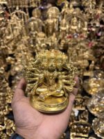 Brass Panchmukhi Hanuman Seated in Blessing Posture, Fine Golden Finish, 4 inch - Image 2
